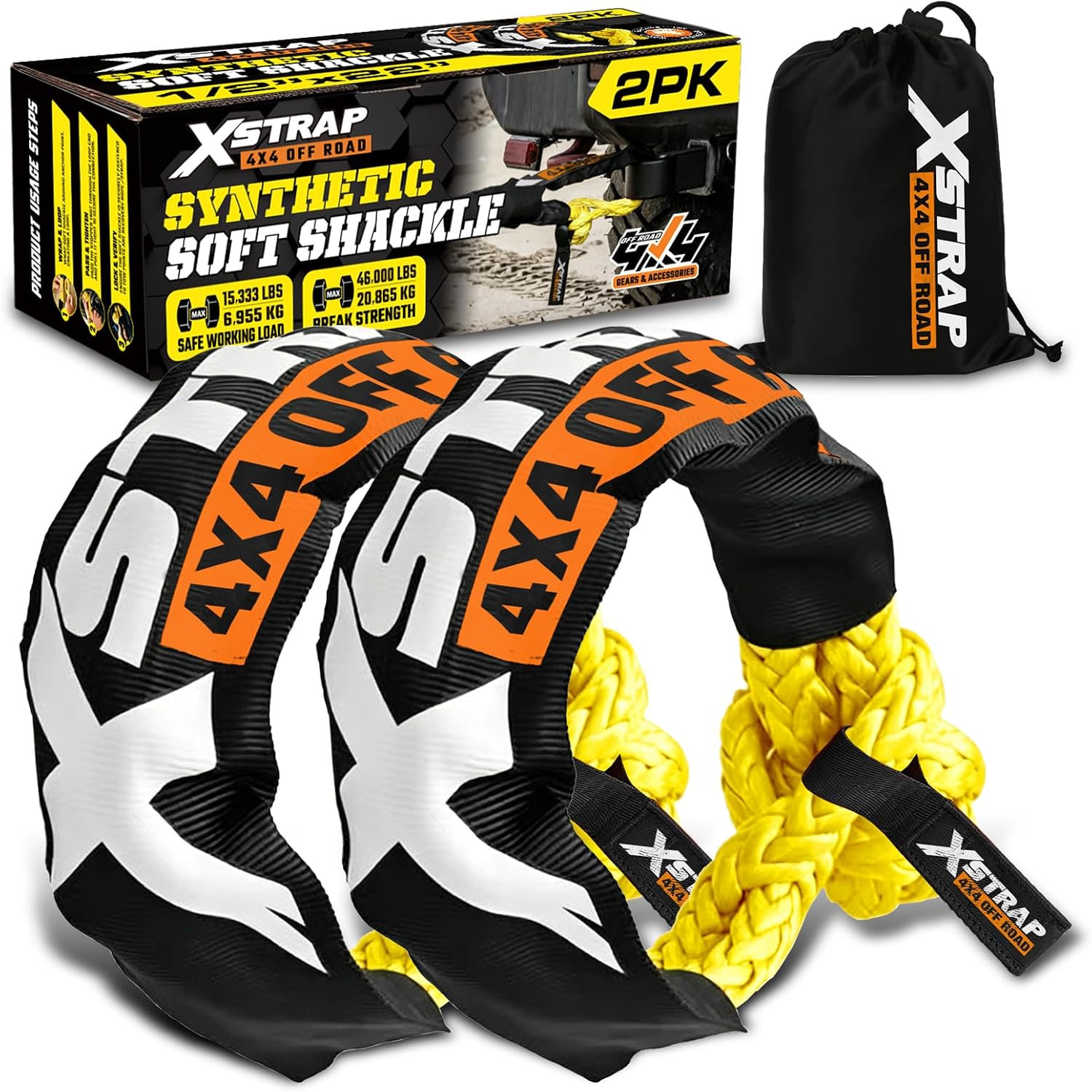 Soft Shackle 2 Pack - 1/2” X 22” 46000 Lbs Tow Recovery