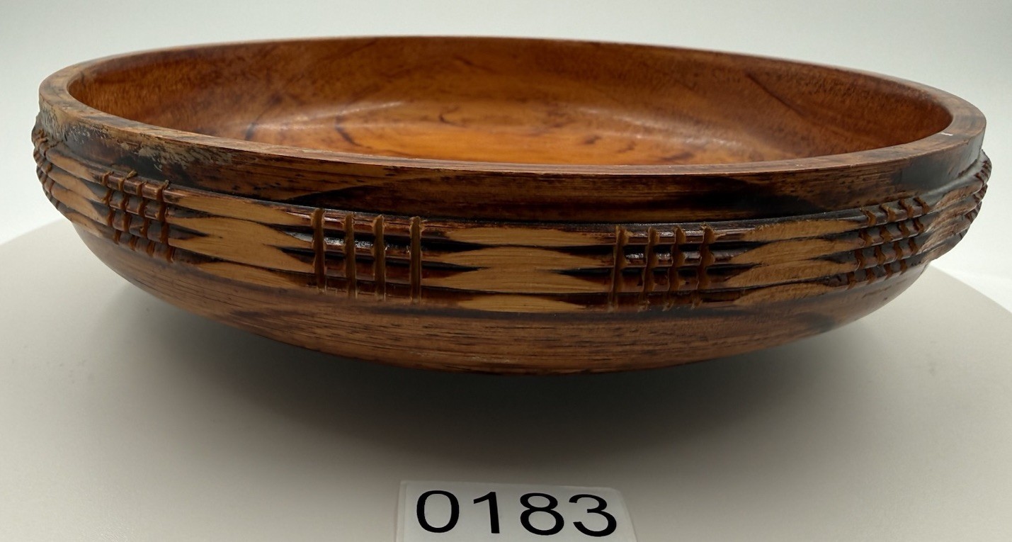Vintage Hand Carved Wood Bowl Large Shallow Fruit Serving Bowl Woven Band 12 Vintage Hand Carved Wood Bowl Large Shallow Fruit Serving Bowl Woven Band 12
