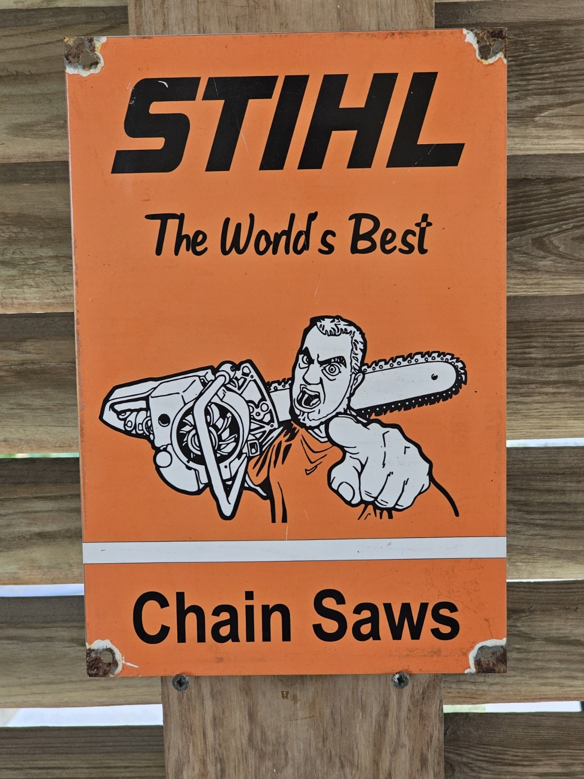 VINTAGE STIHL THE WORLD'S BEST CHAINSAW PORCELAIN SIGN 12 VINTAGE STIHL THE WORLD'S BEST CHAINSAW PORCELAIN SIGN 12