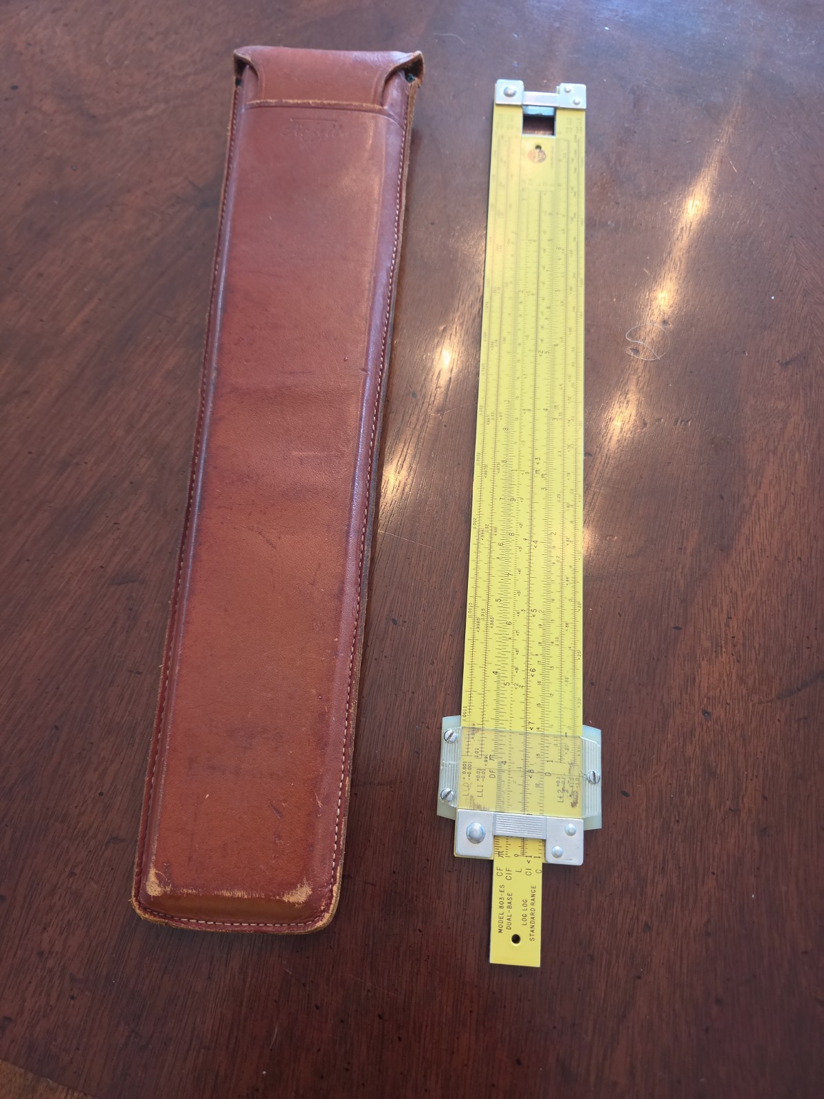 Vintage Pickett N803-ES Log Log Dual Base Speed Slide Rule, W Leather Case