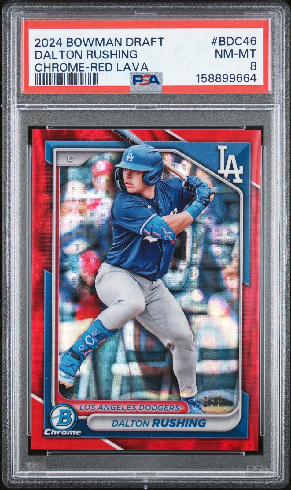 2024 BOWMAN DRAFT CHROME-RED LAVA #BDC46 DALTON RUSHING 2/5 PSA 8