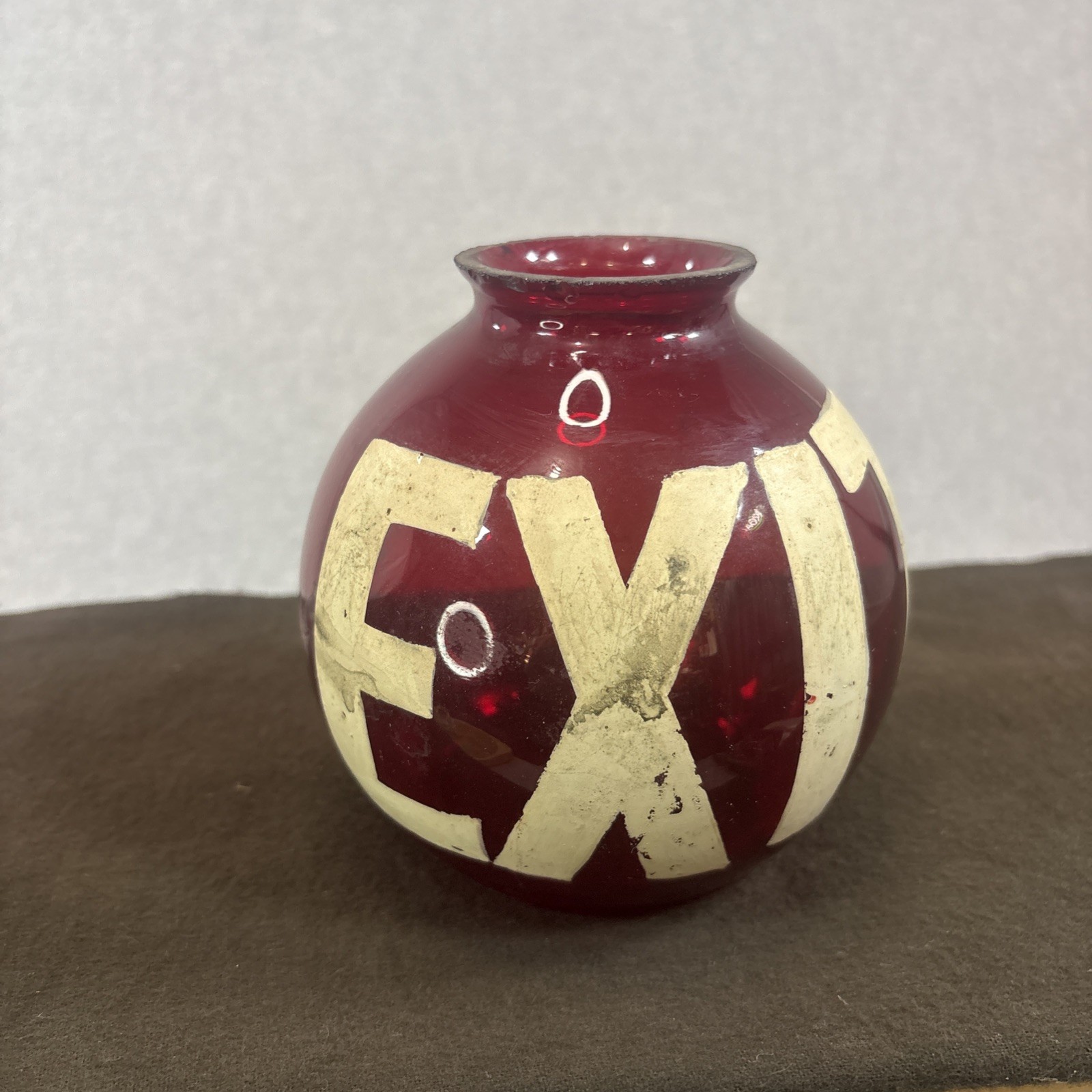 Vintage exit globe red shade light about 4.3 inch round