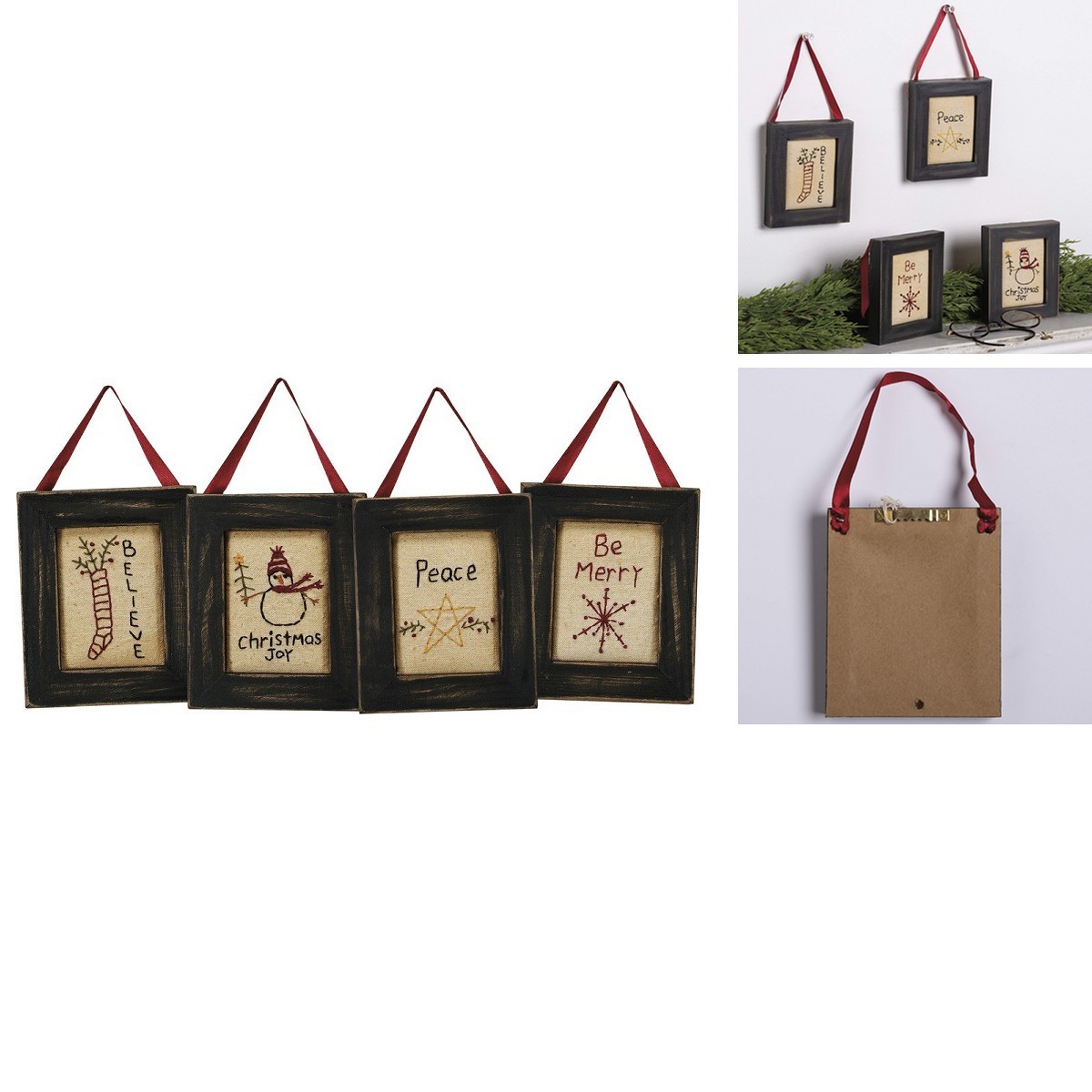 Primitives by Kathy 16500 Stitchery Wall Art Set of 4 Be Merry 3.75