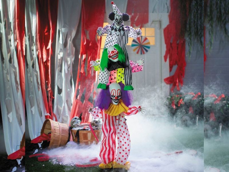 5 Ft 10 In Animated LED Stacked Clown Trio Prop Animatronic Circus Carnival