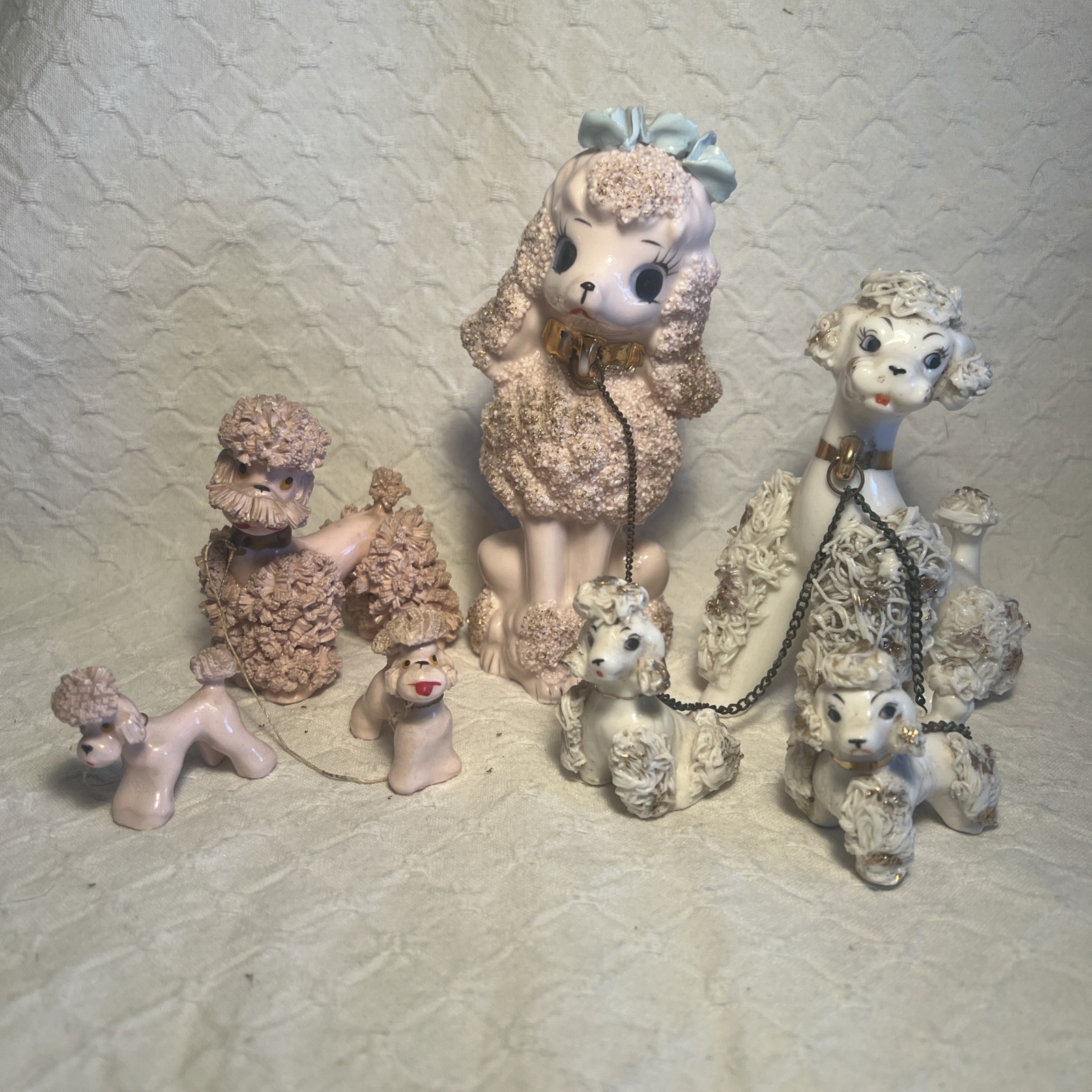 VTG Lot of Kitschy White & Pink Poodle Families Spaghetti\' Mom & Pups 7 pcs NICE VTG Lot of Kitschy White & Pink Poodle Families Spaghetti\' Mom & Pups 7 pcs NICE