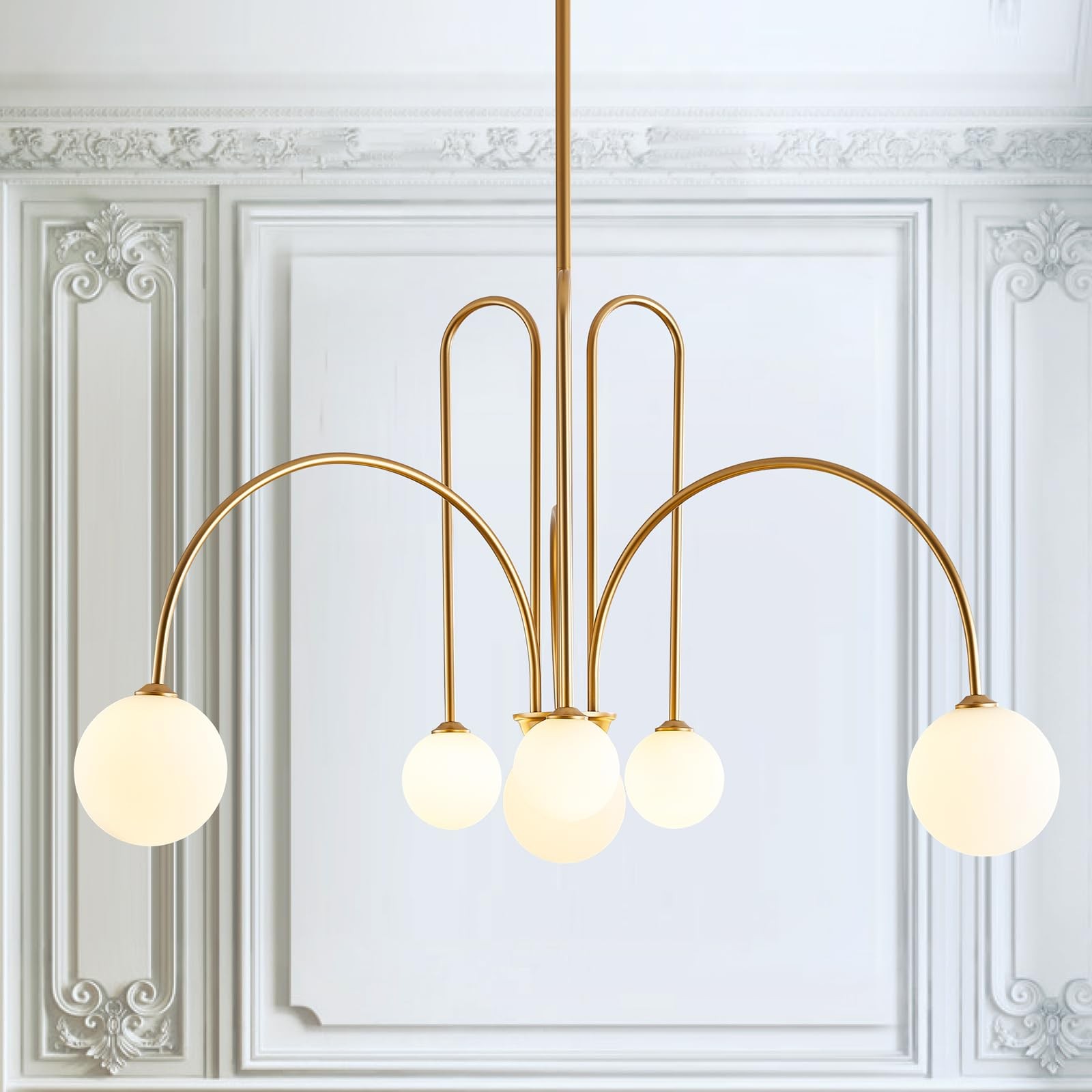 CATINER Gold Sputnik Chandelier,6 Lights Large Modern 6-globe,
