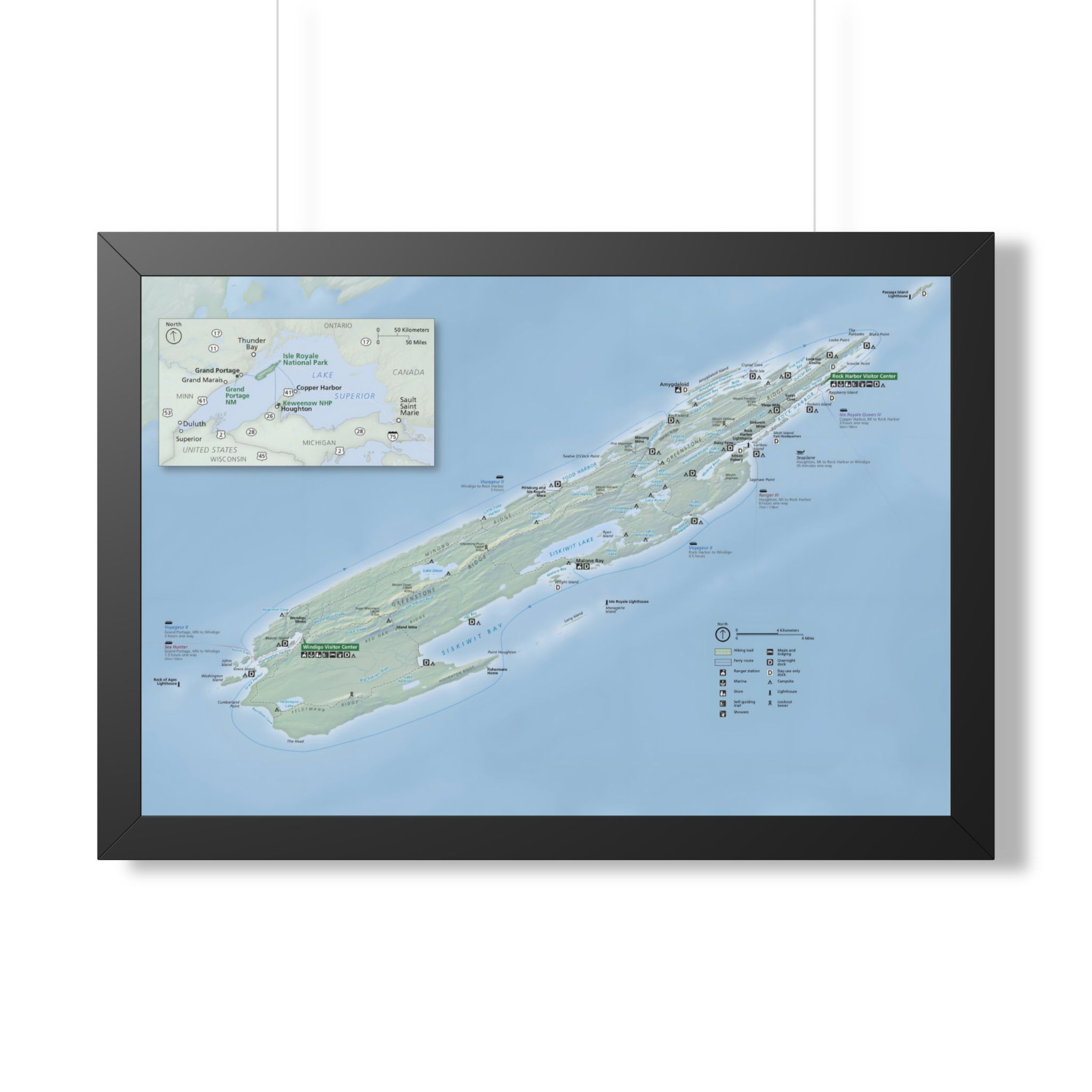 Isle Royale National Park Michigan Tour Guide Map Framed Poster 30x20