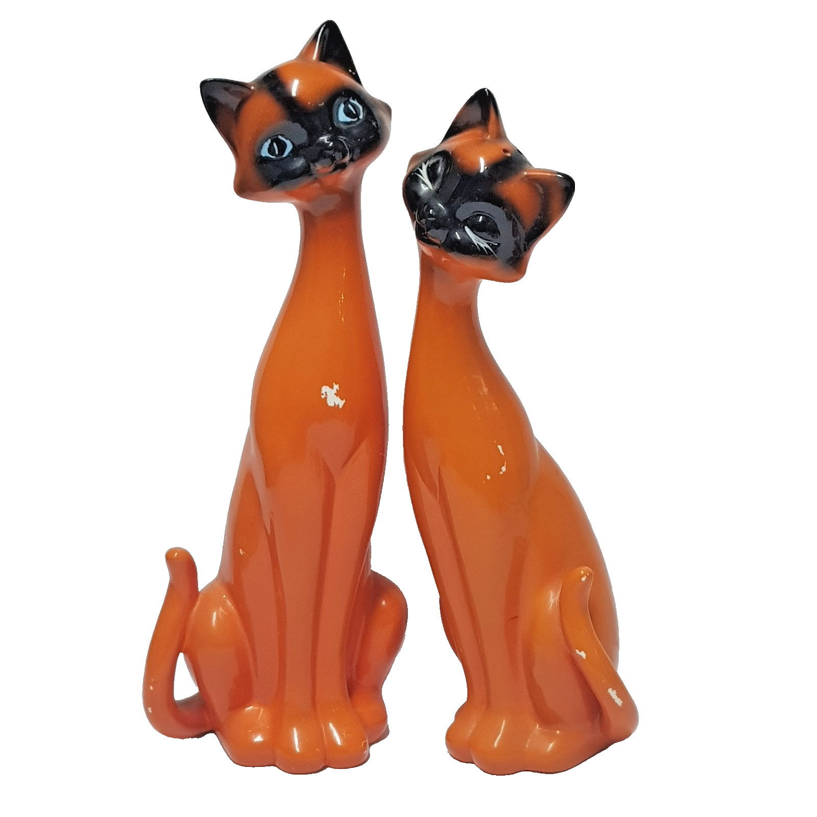 MCM Vintage Rare XL 32cm Siamese Cats Pair Ceramic c1960s Japan orange retro