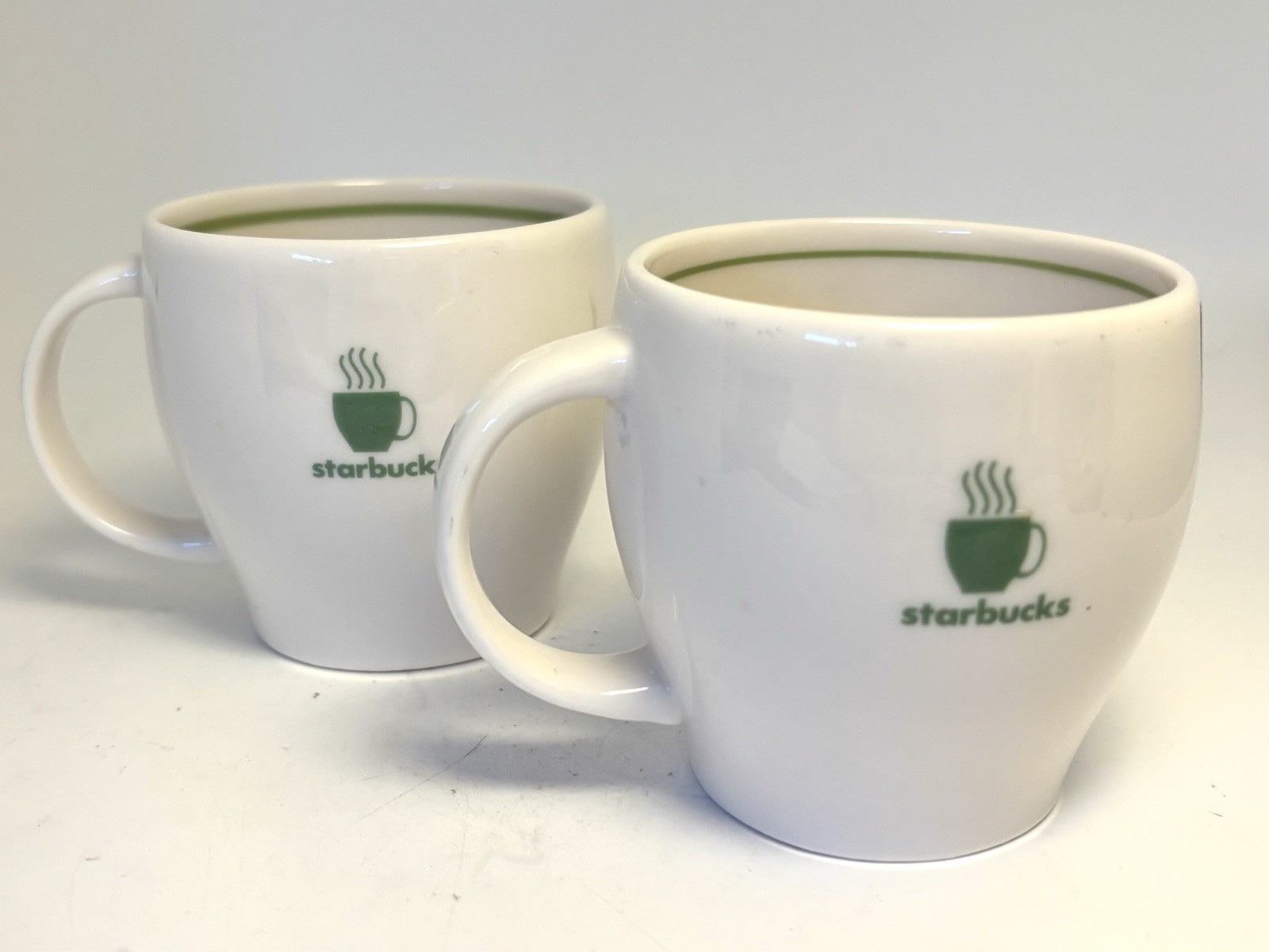 Starbucks  2003 Barista Espresso 12oz Mug  White with Green Stripe Set Of 2 Mugs
