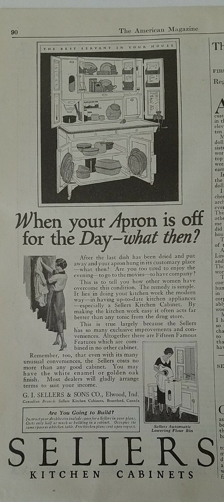 1923 Sellers kitchen cabinet furniture when your apron is off vintage ad