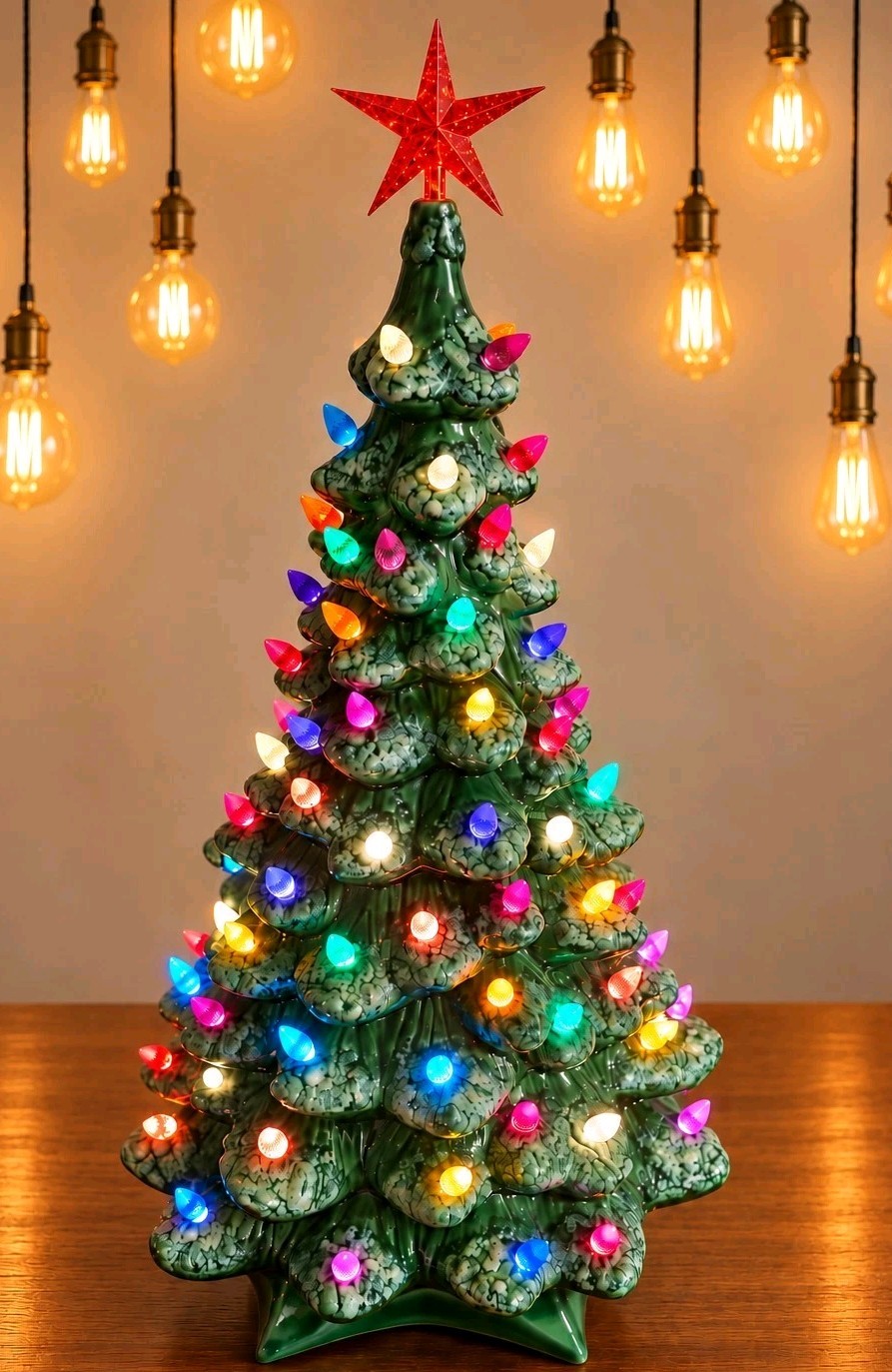Ceramic Flocked Christmas Tree Vintage 70's 21x13 Ceramic Flocked Christmas Tree Vintage 70's 21x13