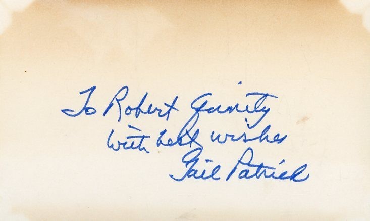 Gail Patrick- Signed Index Card Gail Patrick- Signed Index Card