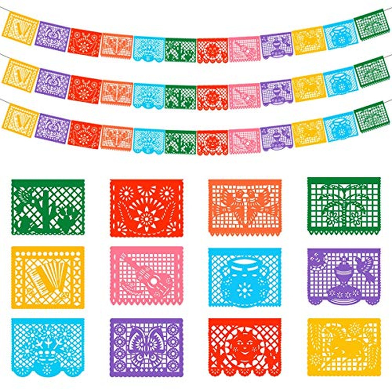 66Ft Mexican Papel Picado Banner - 3 Pack (22Ft x 3) Fiesta Party Decorations... 66Ft Mexican Papel Picado Banner - 3 Pack (22Ft x 3) Fiesta Party Decorations...