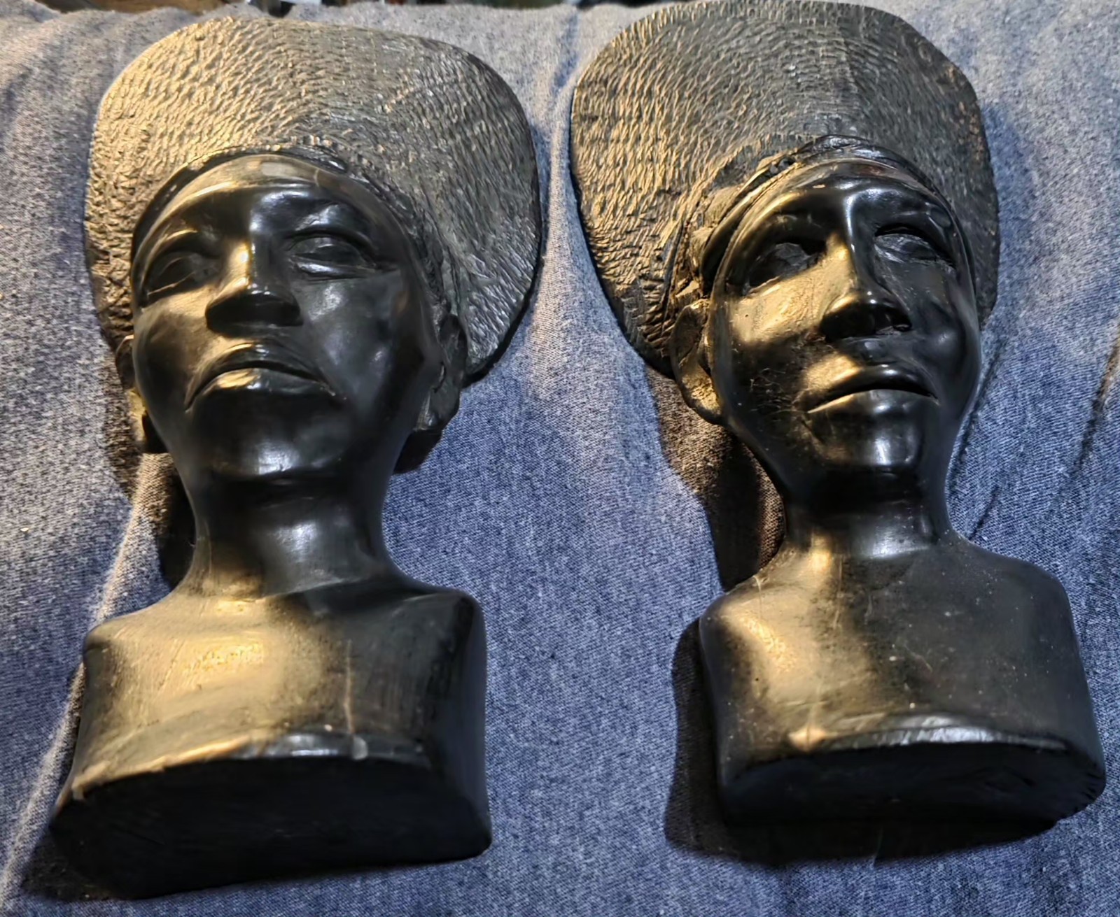 Vintage Hand Carved African Busts Book Ends