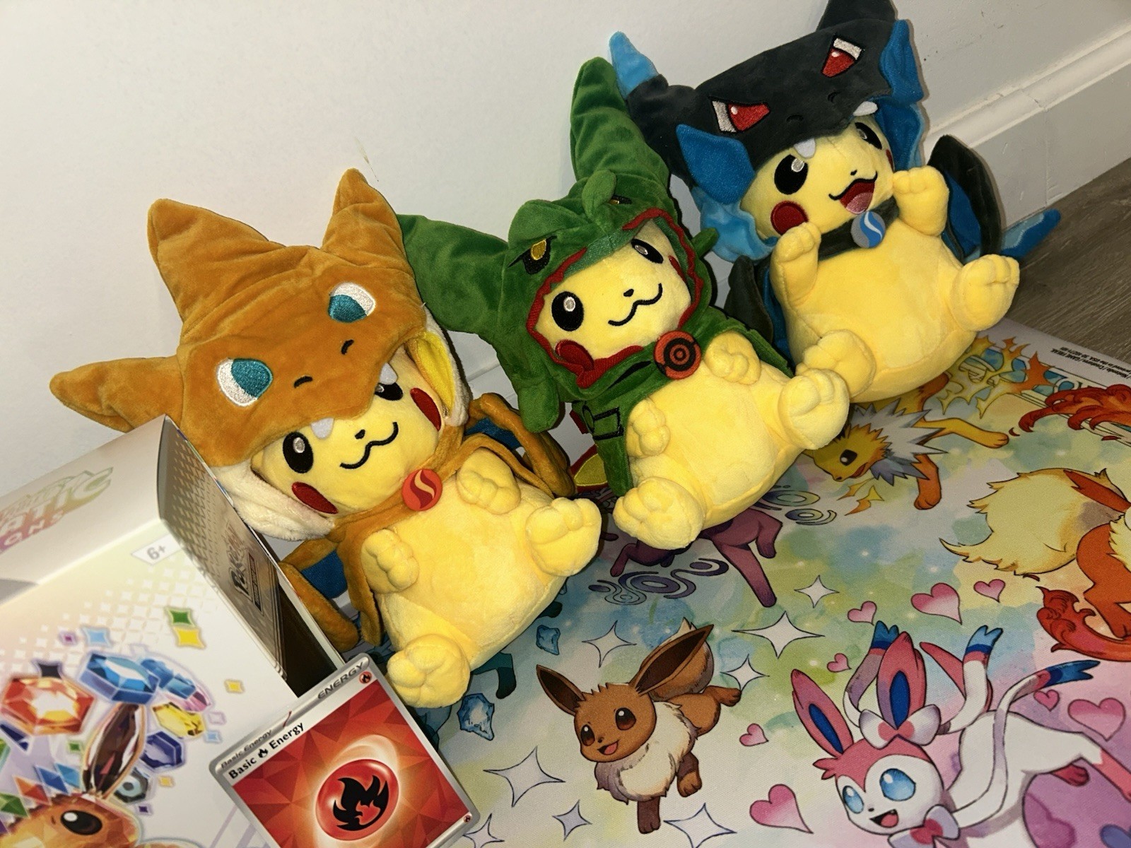Pokemon Pikachu Poncho Plush Lot 3 Removable Hood Charizard Rayquaza Costume