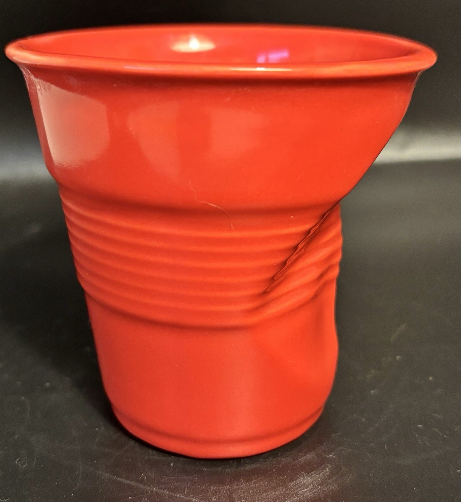 Revol France Ceramic Red  Crumpled Cappuccino Cup 3 1/4”