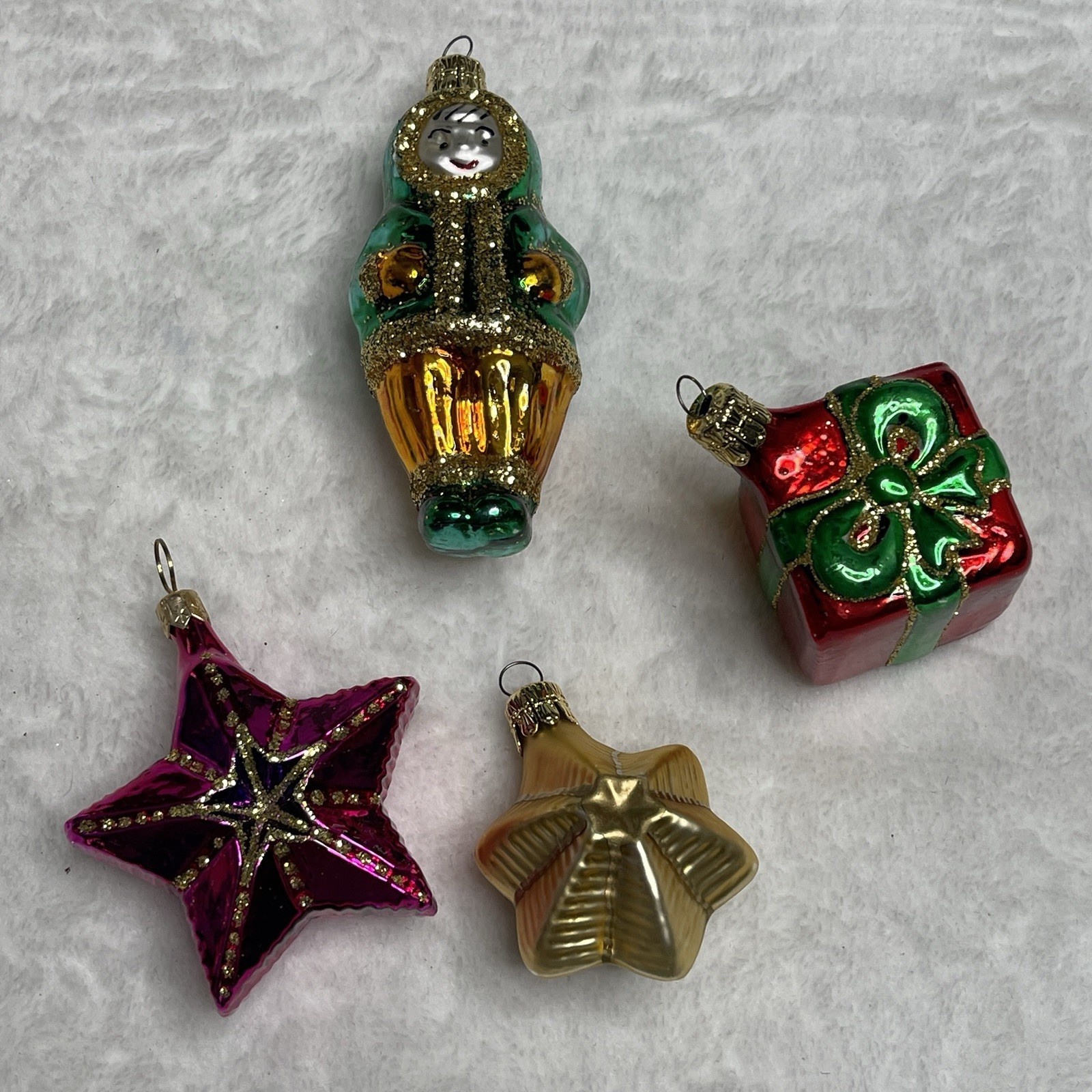 Vintage Czech Republic Eskimo Star Present Hand Blown Glass Ornament Lot of 4 Vintage Czech Republic Eskimo Star Present Hand Blown Glass Ornament Lot of 4