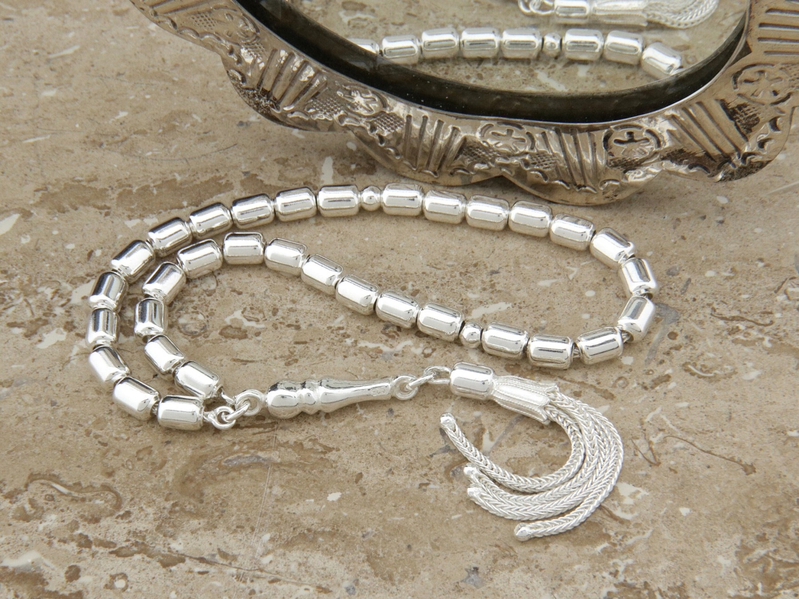 Small cylinder 925 sterling silver 33 beads Prayer Bead Misbaha Tesbih 501093 Small cylinder 925 sterling silver 33 beads Prayer Bead Misbaha Tesbih 501093
