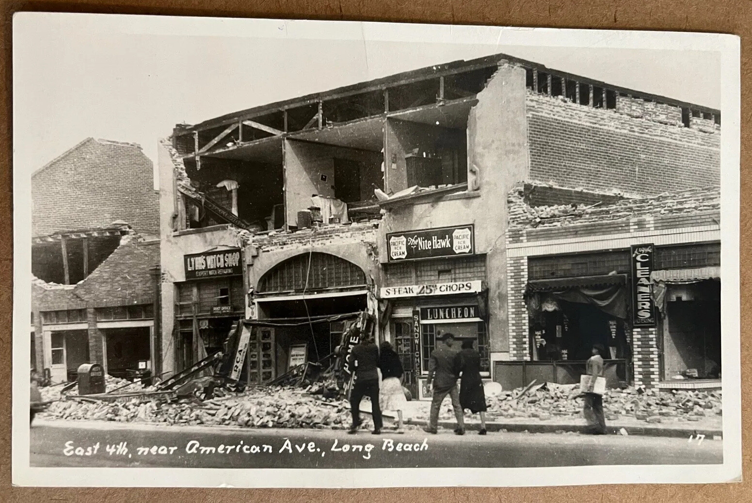 RPPC Long Beach Earthquake California Real Photo Postcard 1933