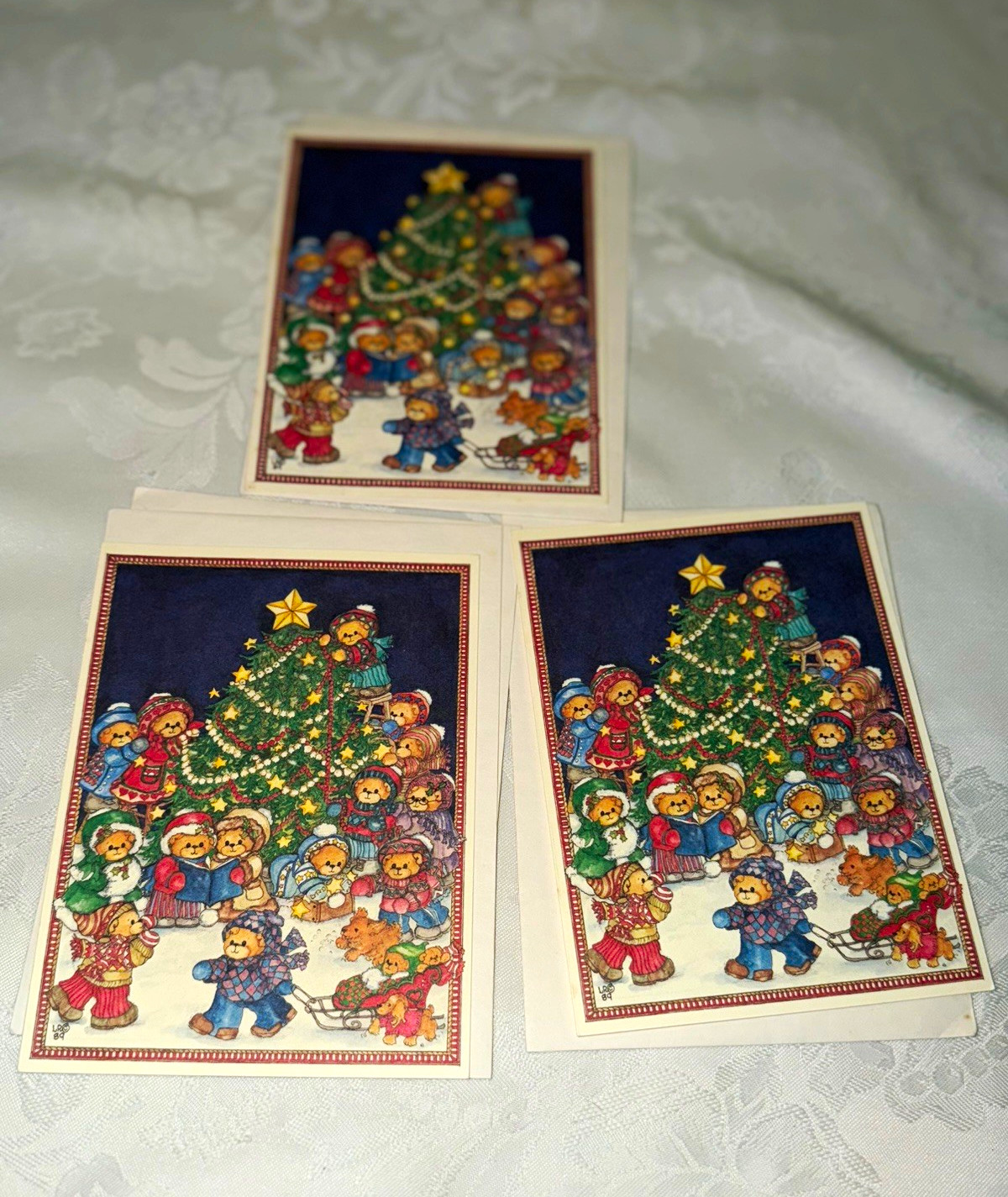 Vintage Lucy & co Christmas Greeting Cards Lot of 3 Carolers Around Tree