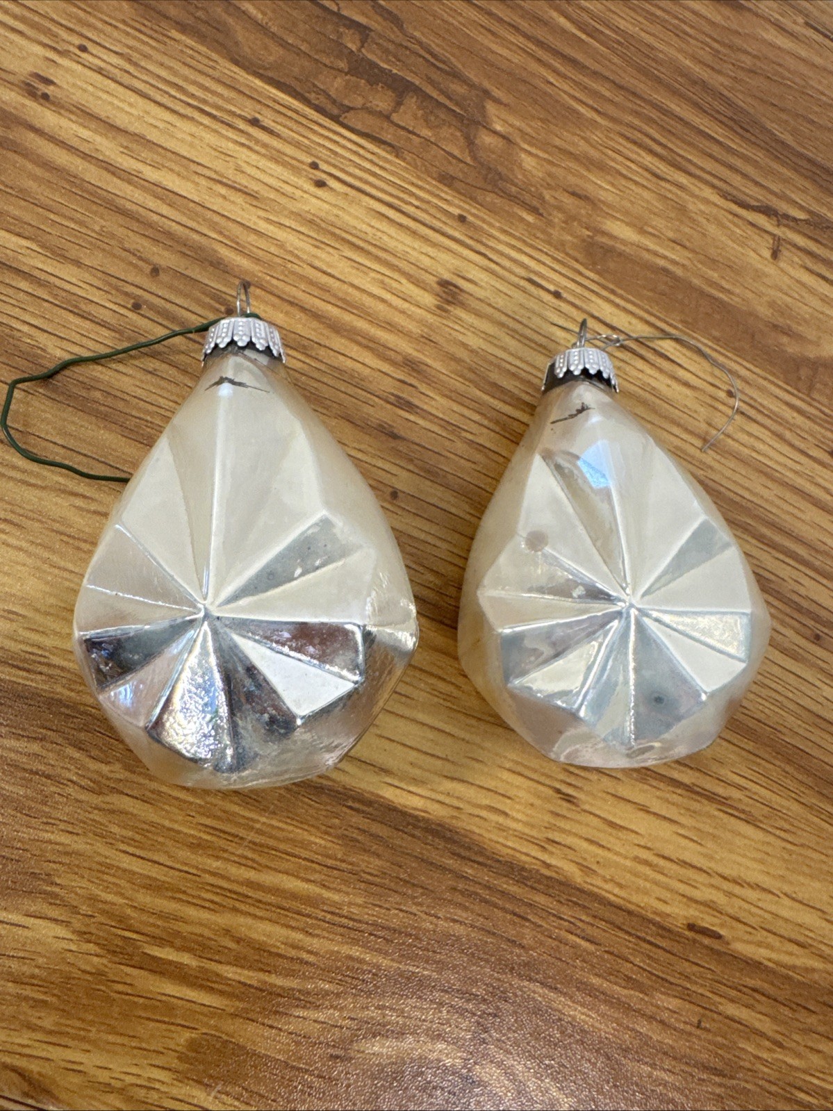 2 Vintage Double Sided Silver Star Blown Glass Christmas Tree Ornaments Germany 2 Vintage Double Sided Silver Star Blown Glass Christmas Tree Ornaments Germany
