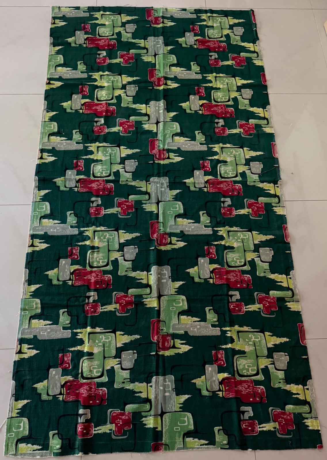 Vintage MCM Abstract Barkcloth Panel Fabric Mid Century Modern 50s 86