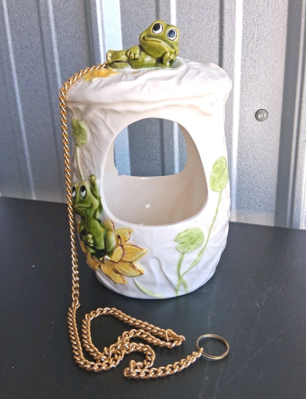 VGUC 1978 Sears NEIL the FROG Ceramic HANGING PLANTER / BIRD FEEDER / BIRD HOUSE