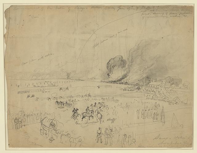 Photo:Commencement of the battle of Savage\'s station, Sunday June 29