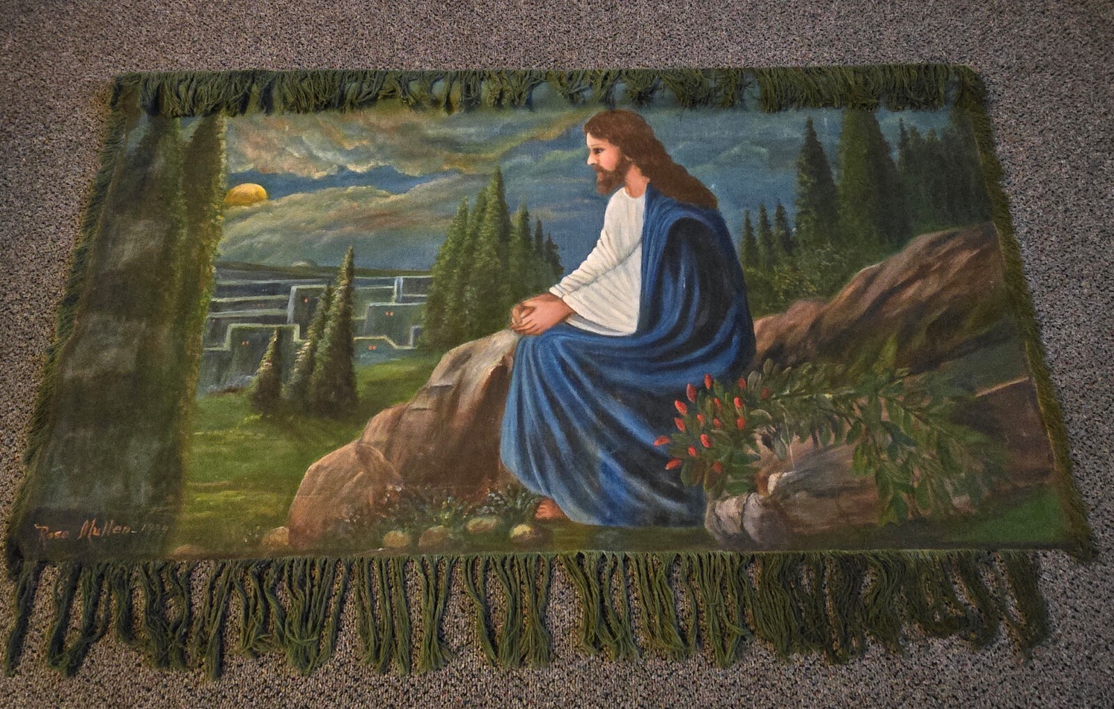 Jesus Christ Oil Painting Canvas Signed Rose Mullen Dated 1934 Religious Art