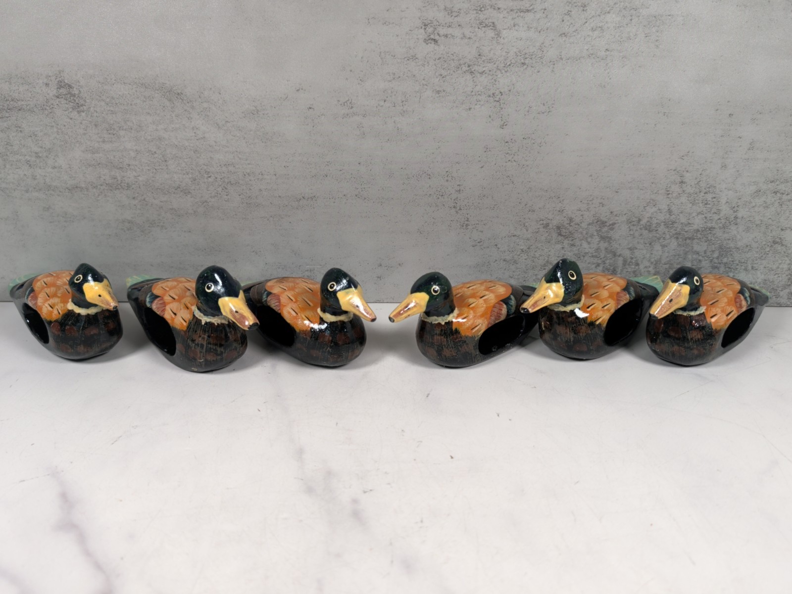 Vintage Mallard Duck Napkin Ring Set of 6 Hand Painted Wood Wooden Decoy Vintage Mallard Duck Napkin Ring Set of 6 Hand Painted Wood Wooden Decoy