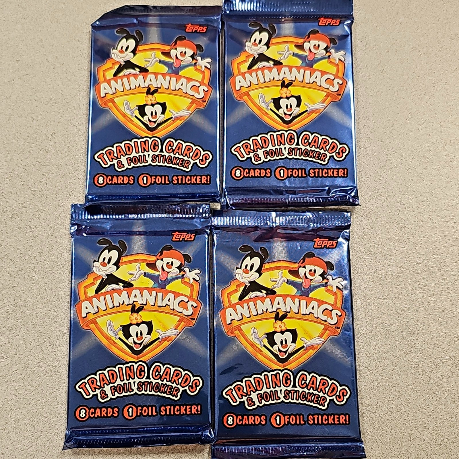 Topps 1995 Animaniacs Trading Cards & Foil Sticker Packs 4ct, 8 Cards, Chase