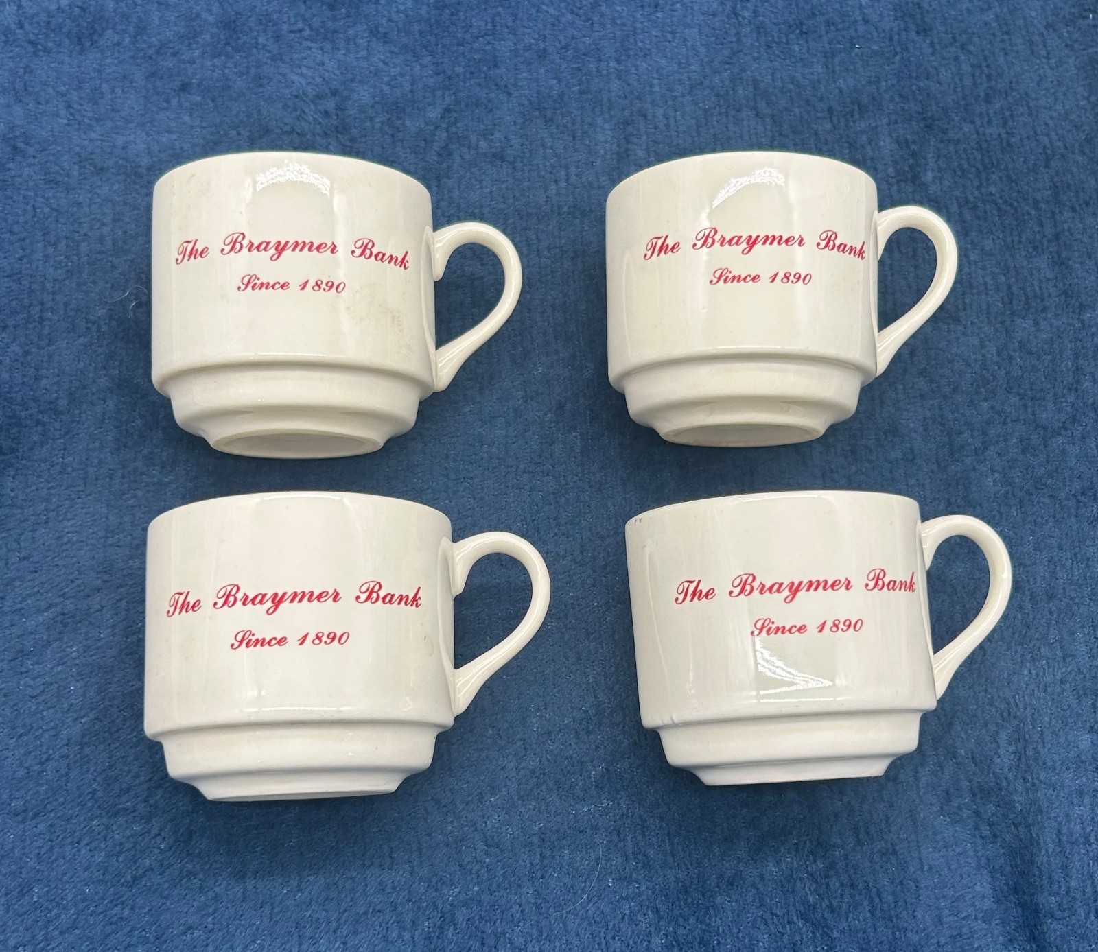 Set of 4 vintage advertising coffee cups Braymer Bank in Braymer Missouri Set of 4 vintage advertising coffee cups Braymer Bank in Braymer Missouri