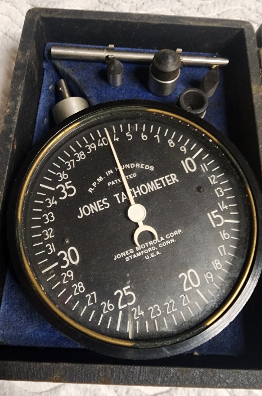 Antique US NAVY VICTOMETER JONES-MOTROLA Single Range Hand TACHOMETER OEM in Box
