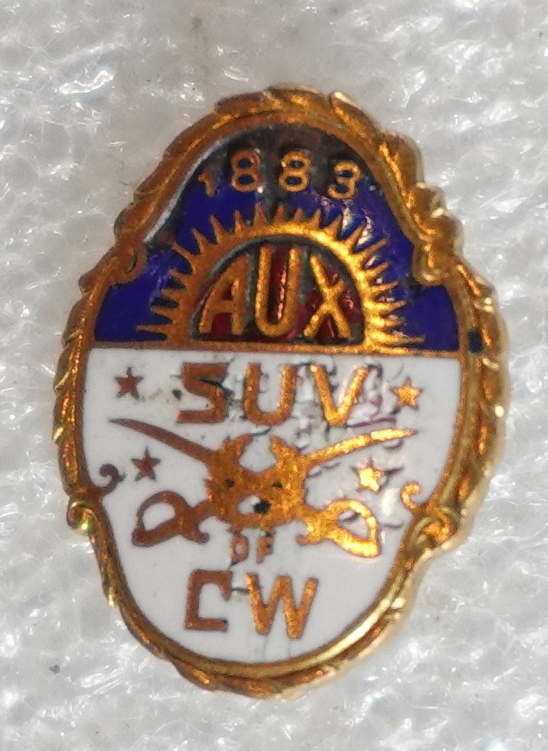 AUX SUV CW Pinback Button 1883 Civil War Auxiliary Enamel Oval Pin