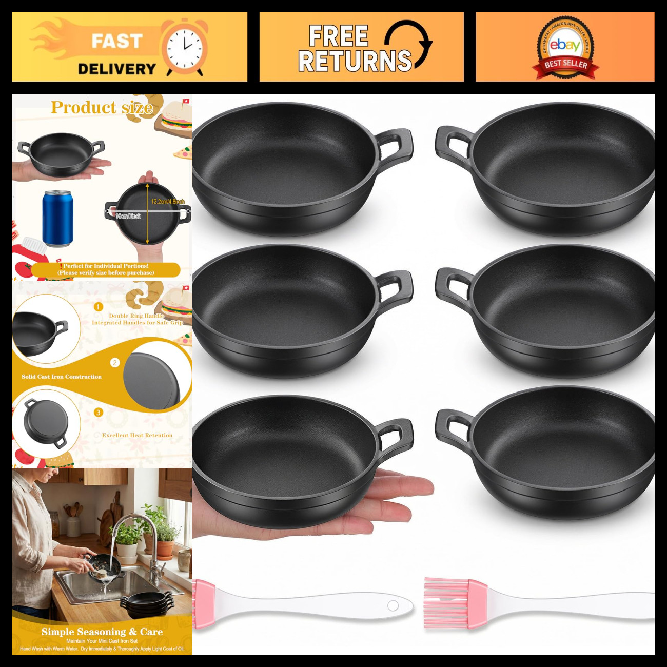 Set of 6 Mini Cast Iron Skillets - 4.8 Set of 6 Mini Cast Iron Skillets - 4.8