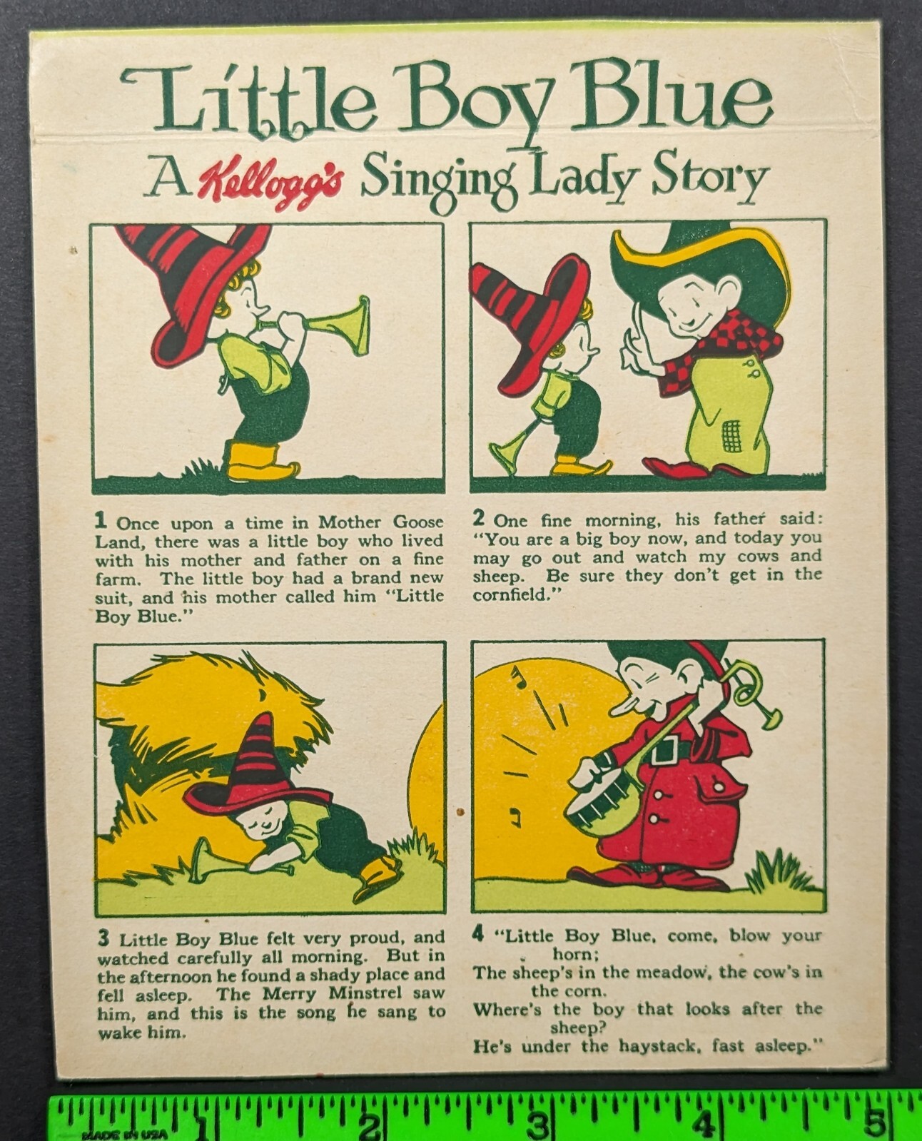 Vintage 1930's Kellogg's Little Boy Blue Uncut 4 Card Box Panel Vintage 1930's Kellogg's Little Boy Blue Uncut 4 Card Box Panel