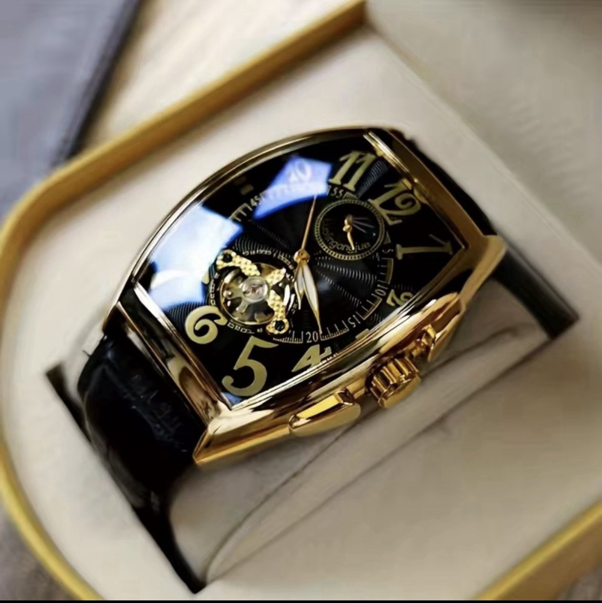 Automatic Wheel Hollow Mechanical Watch Skeleton Tonneau Multi Moonphase