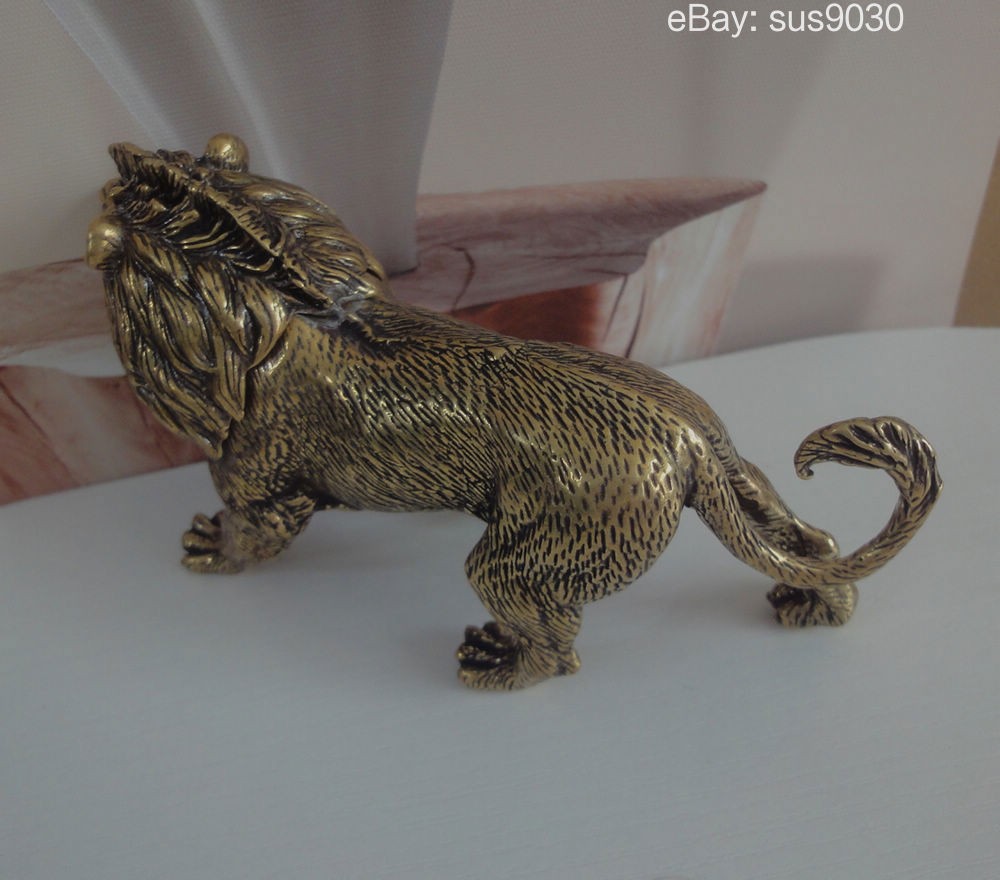 Vintage Heavy Solid Brass Lion Figurine 3D Animal Statue for Home Garden Decor Vintage Heavy Solid Brass Lion Figurine 3D Animal Statue for Home Garden Decor