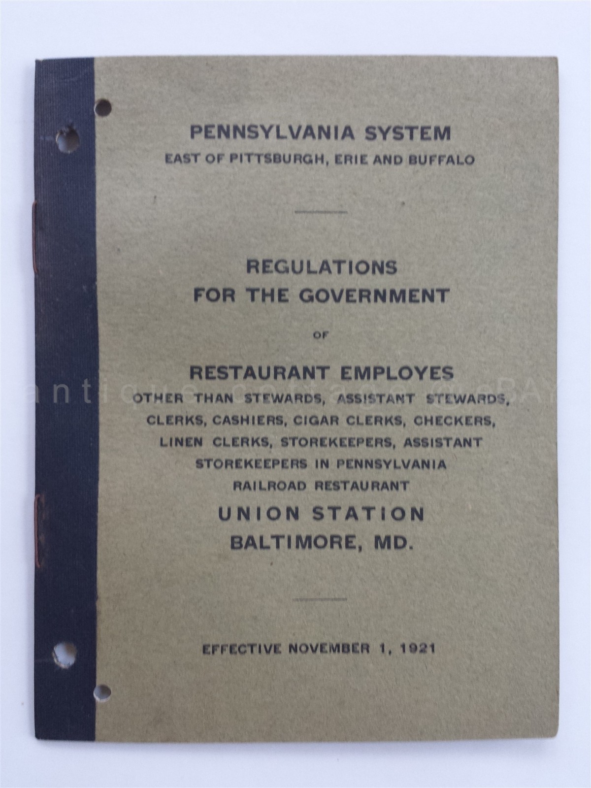 1921 antique PRR pa railroad REGULATIONS for GOVERNMENT of RESTAURANT EMPLOYEES 