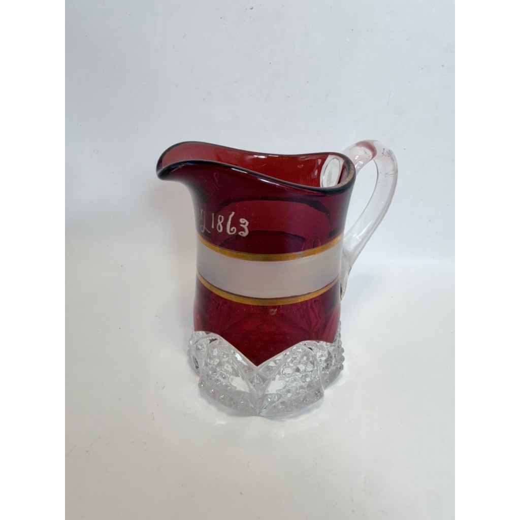 Vintage Gettysburg 1863 Ruby Stained Glass Souvenir Pitcher Creamer Red Gold Vintage Gettysburg 1863 Ruby Stained Glass Souvenir Pitcher Creamer Red Gold