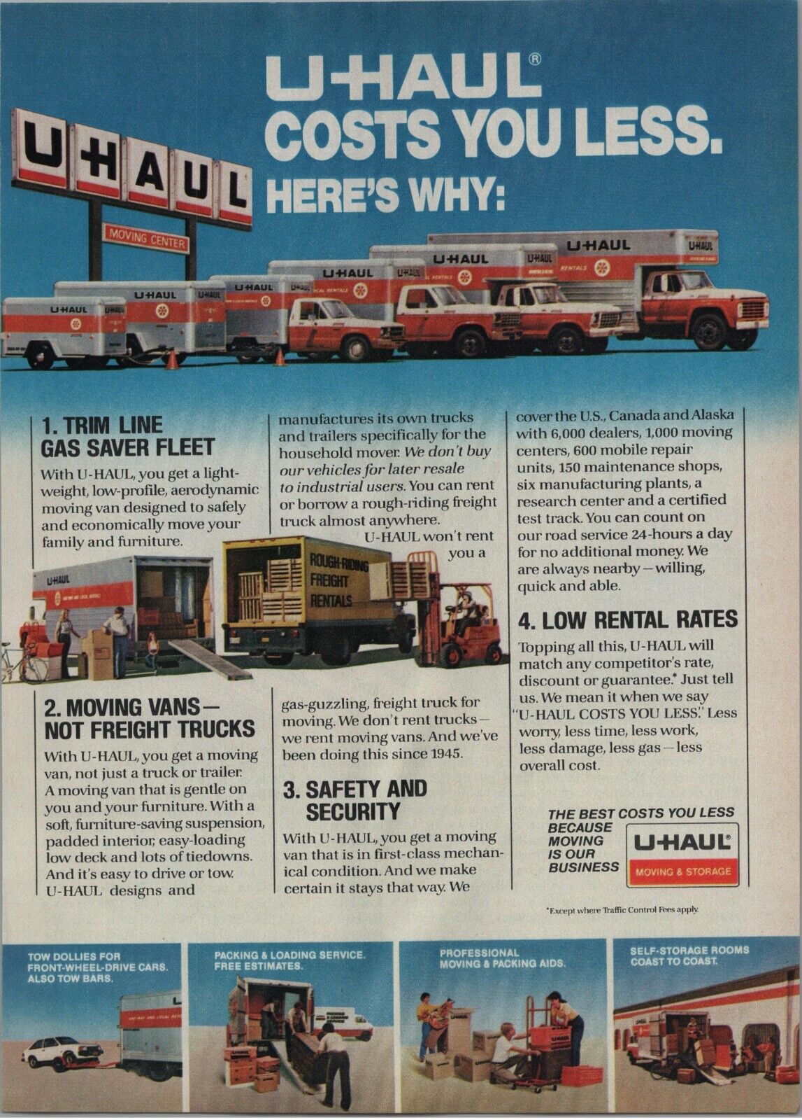 1982 U-HAUL Moving & Storage Vintage Print Ad The Best Costs Less Rental Vehicle