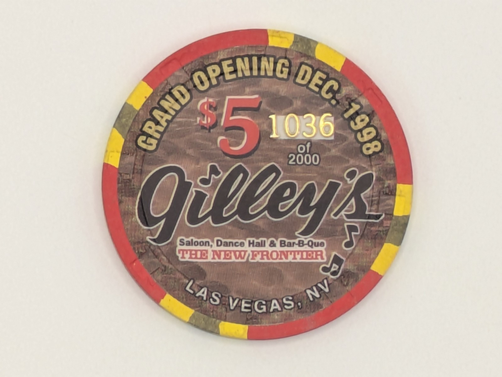 Gilley's Saloon (Las Vegas) Grand Opening 1998, $5 Casino Chip, Near Mint Gilley's Saloon (Las Vegas) Grand Opening 1998, $5 Casino Chip, Near Mint
