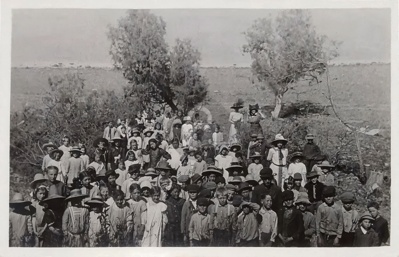 Polson MT 1912 School Picnic (Indian School?) Flathead Reservation RPPC COPY