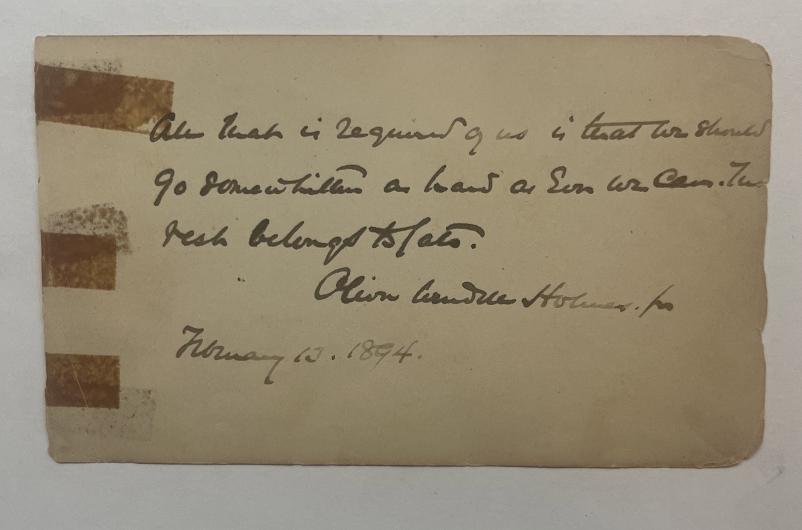 Oliver Wendell Holmes Jr signed handwriteen note Supreme Court Justice
