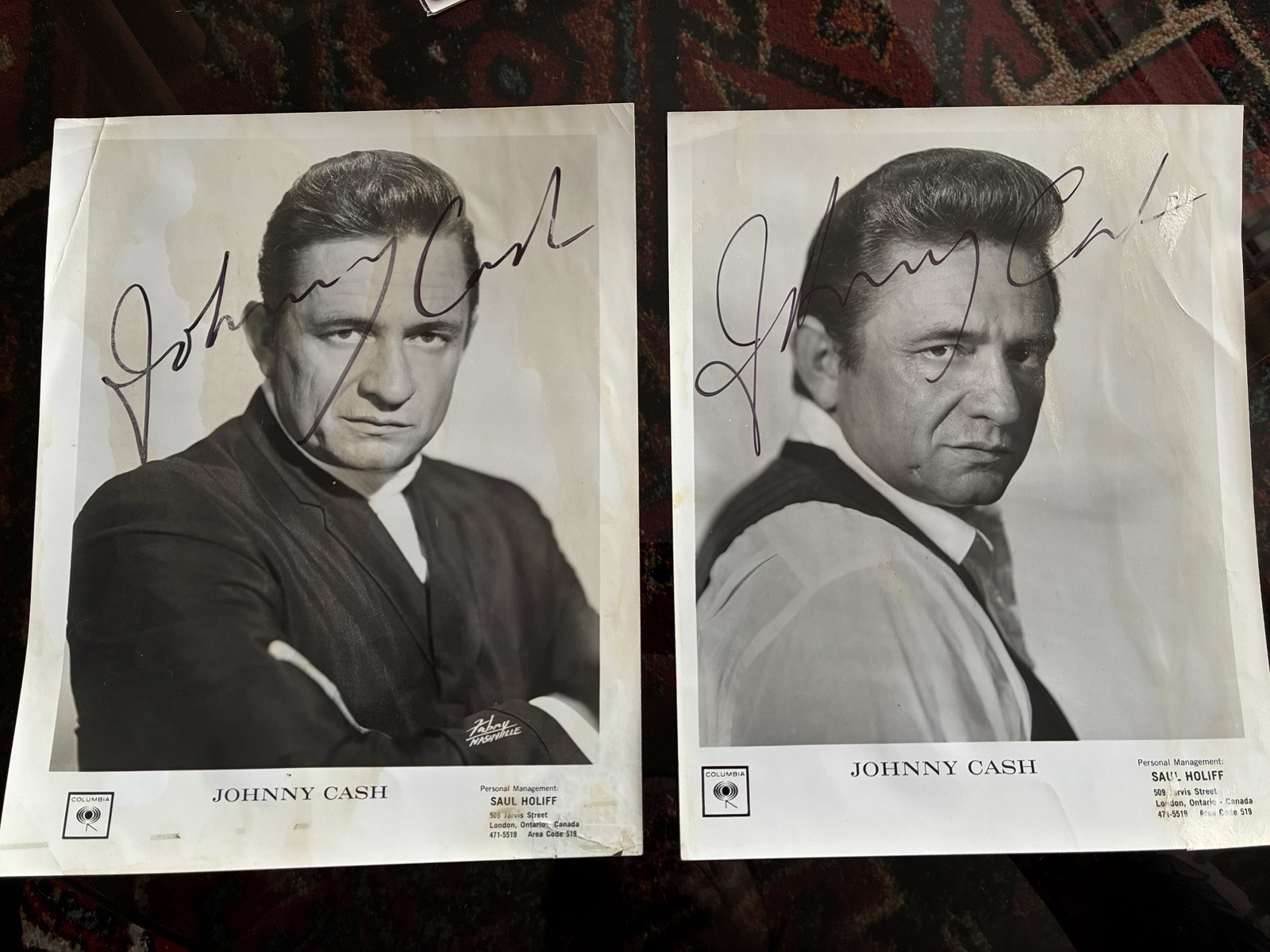 Johnny Cash Signed Promotional 8x10” Photographs Lot Of 2 Vintage 1960/1970