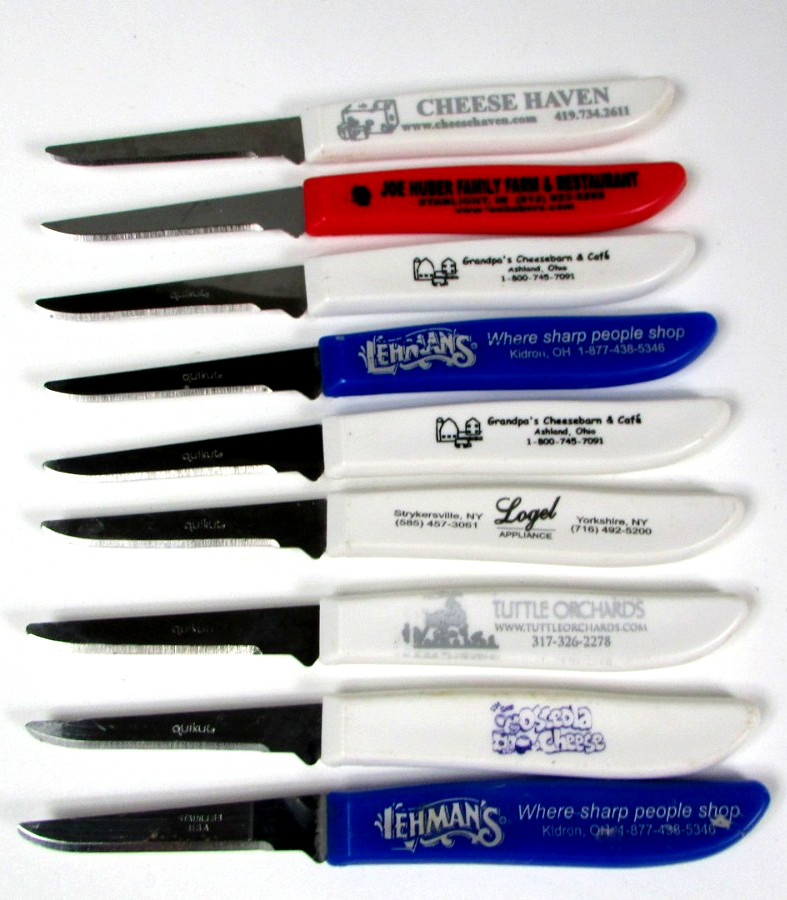 8 x Vintage Quikut Advertising Paring Knives Promotional Souvenir Utility + XTRA