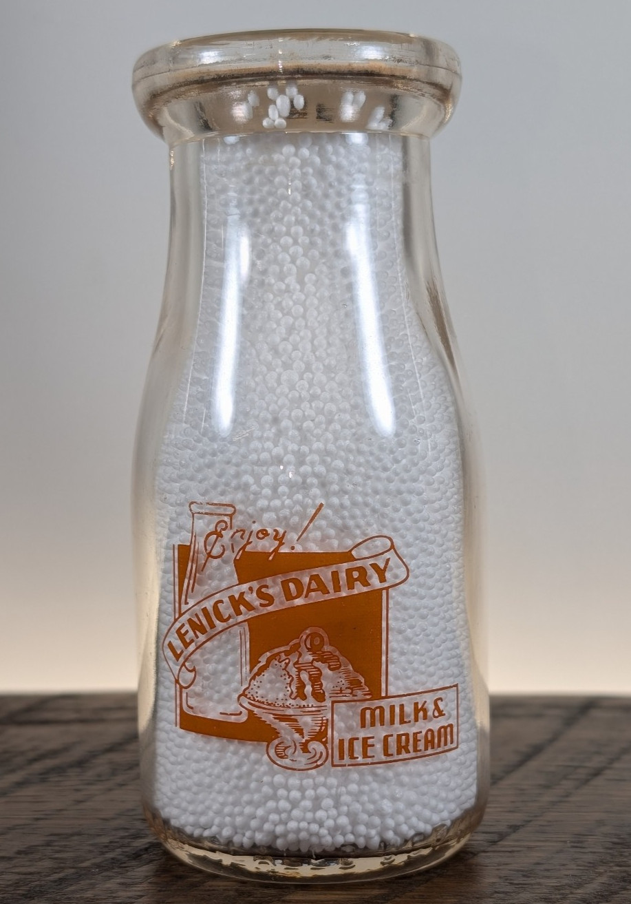 Lenick's Dairy LaPorte La Porte IN IND INDIANA Milk & Ice Cream Pyro Bottle ACL