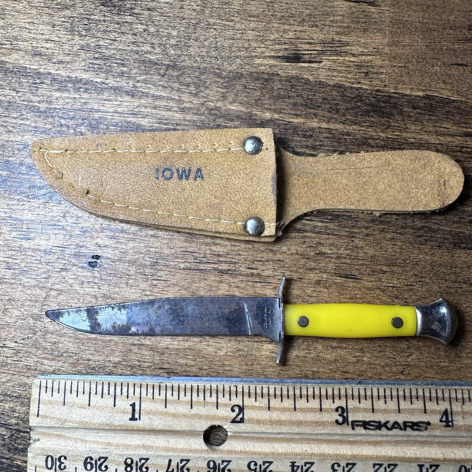 Vintage Colonial Prov RI Mini Fixed Blade Bowie Knife Sheath Iowa Souvenir