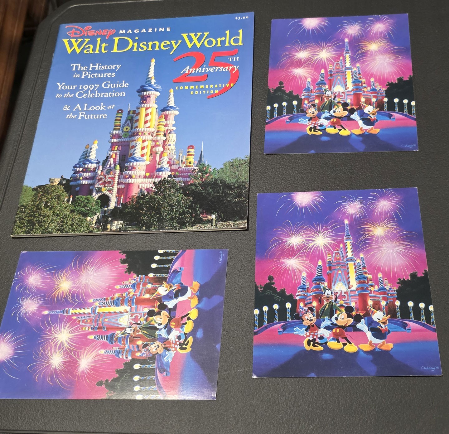 Walt Disney World 25th Anniversary Commemorative Magazine 3 Postcard Prints 1997