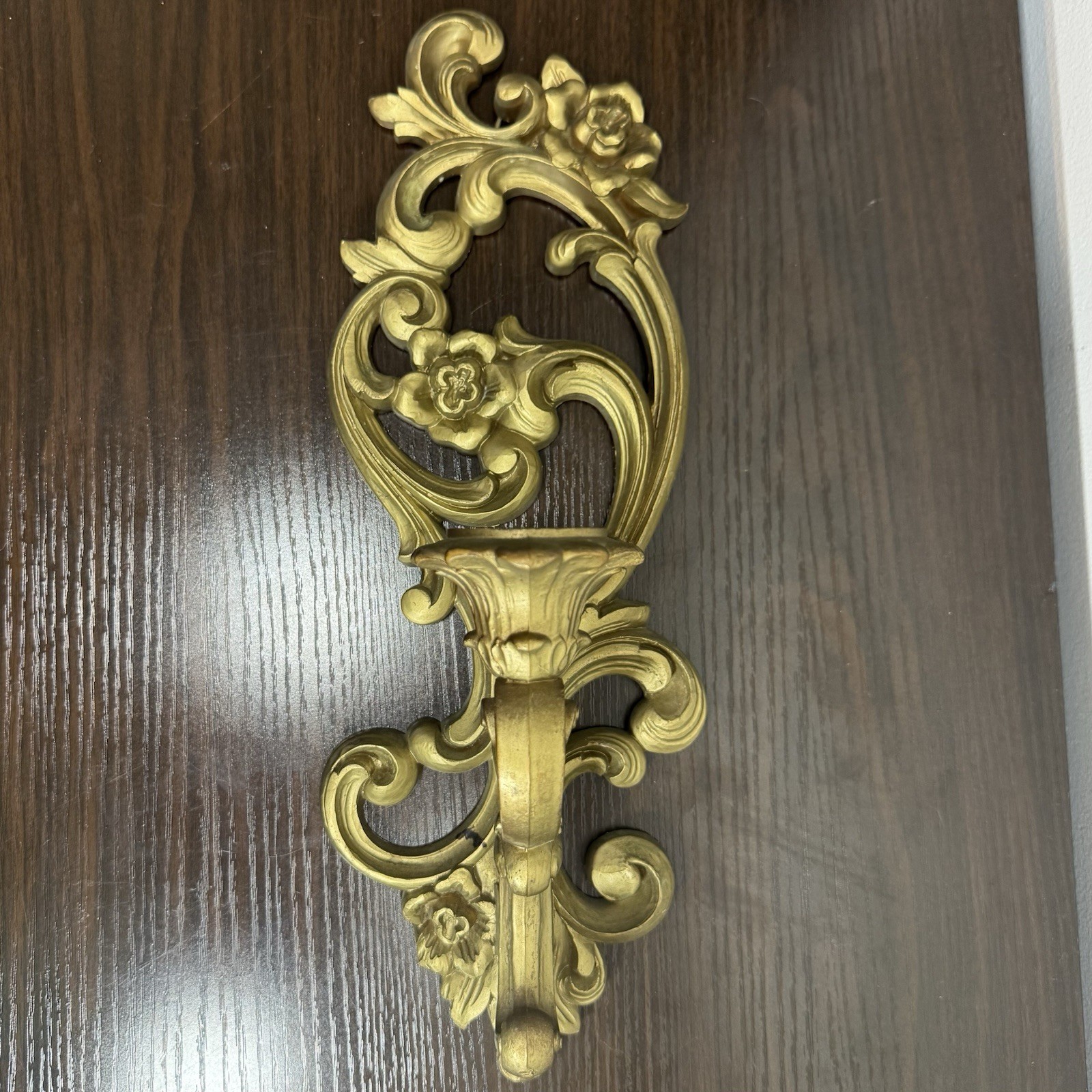 Vtg 1971 Gold Homco Candle Holder Sconce Ornate 4118 Hollywood Regency Wall Deco